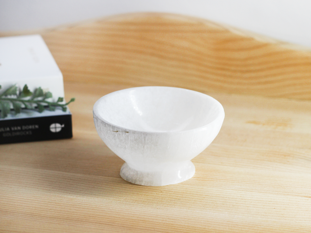 Selenite Bowl With Stand At Surrender To Happiness