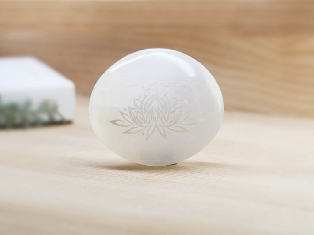 Satin Spa Selenite Lotus Palmstone At Surrender To Happiness