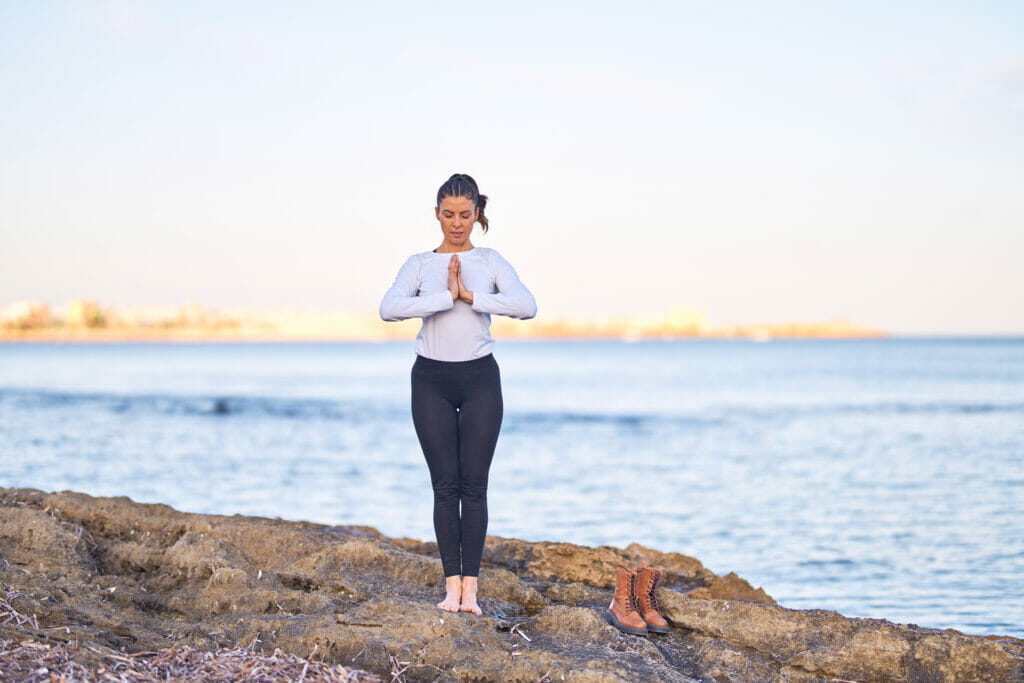 mountain pose with prayer position